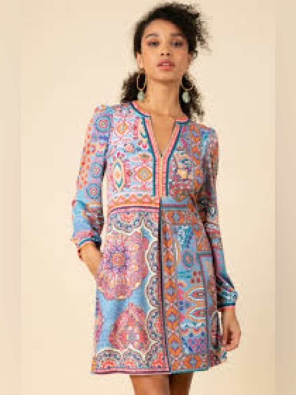 Hale Bob Multicolor Paisley Tunic with Sky Blue Lining